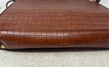 Load image into Gallery viewer, London Fog Womens Brown Croc Embossed Leather Double Handle Shoulder Bag

