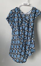 Load image into Gallery viewer, Liz Claiborne Womens Blue Geometric Cap Sleeve Round Neck Blouse Top Size XL
