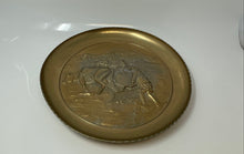 Load image into Gallery viewer, Antique Farmer Plowing A Field Scene Relief Brass-Tone Wall Hanging Plate
