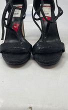 Load image into Gallery viewer, Michael Kors Womens Black Glitter Open Toe Stiletto Ankle Strap Heels Size 8M
