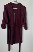 Load image into Gallery viewer, Express Womens Burgundy Long Sleeve Front Zip Belted Shirt Dress Size XS
