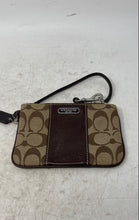 Load image into Gallery viewer, Coach Womens Beige Signature Print Corner Zip Mini Wristlet Wallet
