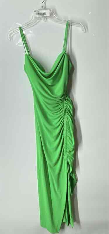 Zara Womens Green Sleeveless Ruched Cowl Neck Wrap Dress Size Small