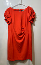 Load image into Gallery viewer, Karl Lagerfeld Womens Orange Ruched Short Sleeve Crew Neck Sheath Dress Size 16
