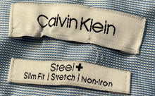 Load image into Gallery viewer, Calvin Klein Mens Light Blue Slim Fit Stretch Non-Iron Dress Shirt Size 16
