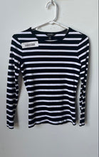 Load image into Gallery viewer, Lauren Ralph Lauren Womens White Black Striped Cotton Long Sleeve T-Shirt Size S
