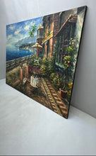 Load image into Gallery viewer, Vintage Mediterranean Coastal Sea View Terrace Canvas Oil Painting Signed
