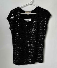 Load image into Gallery viewer, Michael Kors Womens Black Sequin Short Sleeve Pullover Blouse Top Size S
