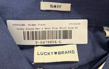 Load image into Gallery viewer, Lucky Brand Mens Navy Blue Collared Slim Fit Dress Shirt Size XL 17-17.5 34/35

