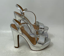 Load image into Gallery viewer, Vizzano Womens Silver Leather Block Heel Ankle Strap Platform Sandals Size 5
