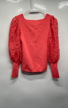 Load image into Gallery viewer, 7th Avenue Design Womens Orange Crochet Puff Sleeve Knitted Blouse Top Size S
