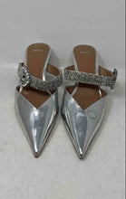 Load image into Gallery viewer, Mango MNG Womens Silver Leather Rhinestone Pointed Toe Mule Heels Size 38

