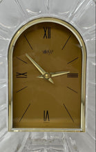 Load image into Gallery viewer, Mikasa Clear Engraved Crystal Quartz Movement Standing Desk Clock Not Tested
