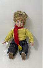 Load image into Gallery viewer, Wags Rite Girl Ice Skater Blue Eyes Yellow Sweater Red Scarf Collector Doll

