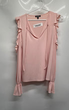 Load image into Gallery viewer, Express Womens Pink Ruffle Cold Shoulder Long Sleeve Blouse Top Size S

