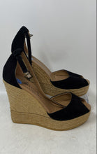 Load image into Gallery viewer, Gaimo Womens Black Peep Toe Buckle Ankle Strap Wedge Espadrille Sandals Size 6.5
