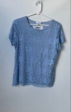 Load image into Gallery viewer, Calvin Klein Womens Blue Floral Lace Short Sleeve Blouse Top Size Medium
