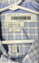 Load image into Gallery viewer, Perry Ellis Mens White Blue Plaid Print Dress Shirt Size L 15 1/2 32/33
