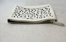 Load image into Gallery viewer, Oscar De La Renta Womens White Perforated Top Zipper Travel Makeup Handbag
