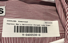 Load image into Gallery viewer, Express Mens Red White Striped Cotton Long Sleeve Collared Dress Shirt Size S
