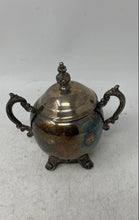 Load image into Gallery viewer, Vintage Silver Plated Engraved Double Handle Footed Sugar Bowl With Lid
