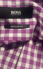 Load image into Gallery viewer, Hugo Boss Mens Purple White Check Long Sleeve Regular Fit Dress Shirt Sz 15 1/2
