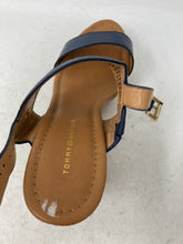 Load image into Gallery viewer, Tommy Hilfiger Womens Blue Brown Buckle Wedge Ankle Strap Heels Size 8
