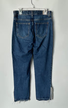 Load image into Gallery viewer, Zara Womens Blue Denim Medium Wash 5-Pocket Design Split Hem Cropped Jeans Sz 6
