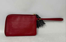 Load image into Gallery viewer, Fossil Womens Red Pebbled Leather Corner Zipper Tasseled Wristlet Wallet
