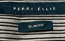 Load image into Gallery viewer, Perry Ellis Mens Gray Black Striped Cotton Slim Fit Button-Up Shirt Size XL
