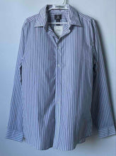 Load image into Gallery viewer, H&amp;M Mens Blue White Striped Print Slim-Fit Collared Button-Up Shirt Size L
