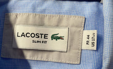 Load image into Gallery viewer, Lacoste Mens Sky Blue Plaid Cotton Long Sleeve Slim Fit Dress Shirt Size 17 1/2
