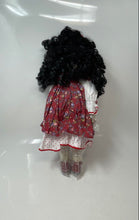 Load image into Gallery viewer, UG Collector Floral Red Dress Curly Black Hair Porcelain Doll In Box
