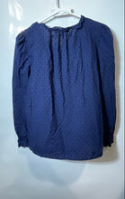 Load image into Gallery viewer, Loft Womens Blue Long Puff Sleeve Ruffle V-Neck Comfort Blouse Top Size L
