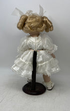 Load image into Gallery viewer, Antique Ceramic Decor Blonde Hair Blue Eyes White Dress Bows Fashion Doll
