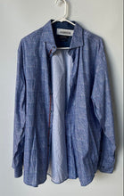 Load image into Gallery viewer, Bugatchi Mens Blue Printed Cotton Long Sleeve Collared Button-Up Shirt Size L

