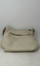 Load image into Gallery viewer, Valentina Womens White And Brown Pebbled Leather Zip Top Crossbody Handbag
