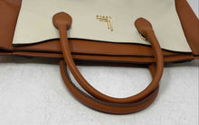 Load image into Gallery viewer, Loulu Womens Brown Beige Colorblock Faux Leather Triple Compartment Tote Handbag
