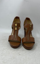 Load image into Gallery viewer, Michael Kors Womens Brown Leather Open Toe Front Zip Block Pump Heels Size 6M
