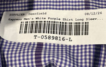 Load image into Gallery viewer, Express Mens White Purple Plaid Long Sleeve Collared Dress Shirt Size L 16-16.5
