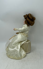 Load image into Gallery viewer, Antique Brown Curly Hair Gray Eyes Ceramic Play Doll In Victorian Maxi Dress
