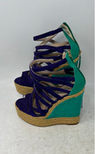 Load image into Gallery viewer, Brian Atwood Womens Purple Green Beige Wedge Heel Strappy Sandals Size 36
