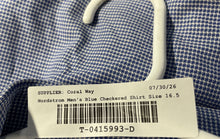 Load image into Gallery viewer, Nordstrom Mens Blue Checked Tech Smart Trim Fit Long Sleeve Dress Shirt Sz 16.5
