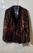 Load image into Gallery viewer, ASOS Mens Blue And Gold Sequins Single-Breasted One-Button Blazer Size 38
