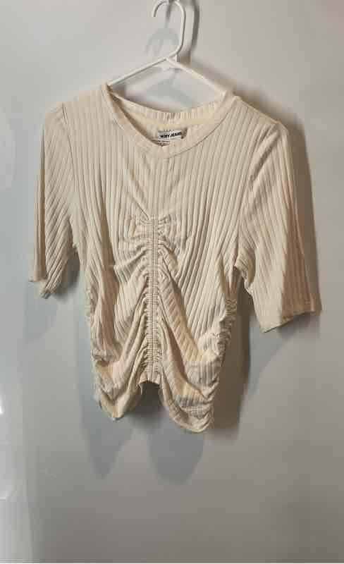 Donna Karan New York Jeans Womens Ivory Ruched Short Sleeve Blouse Top Size L