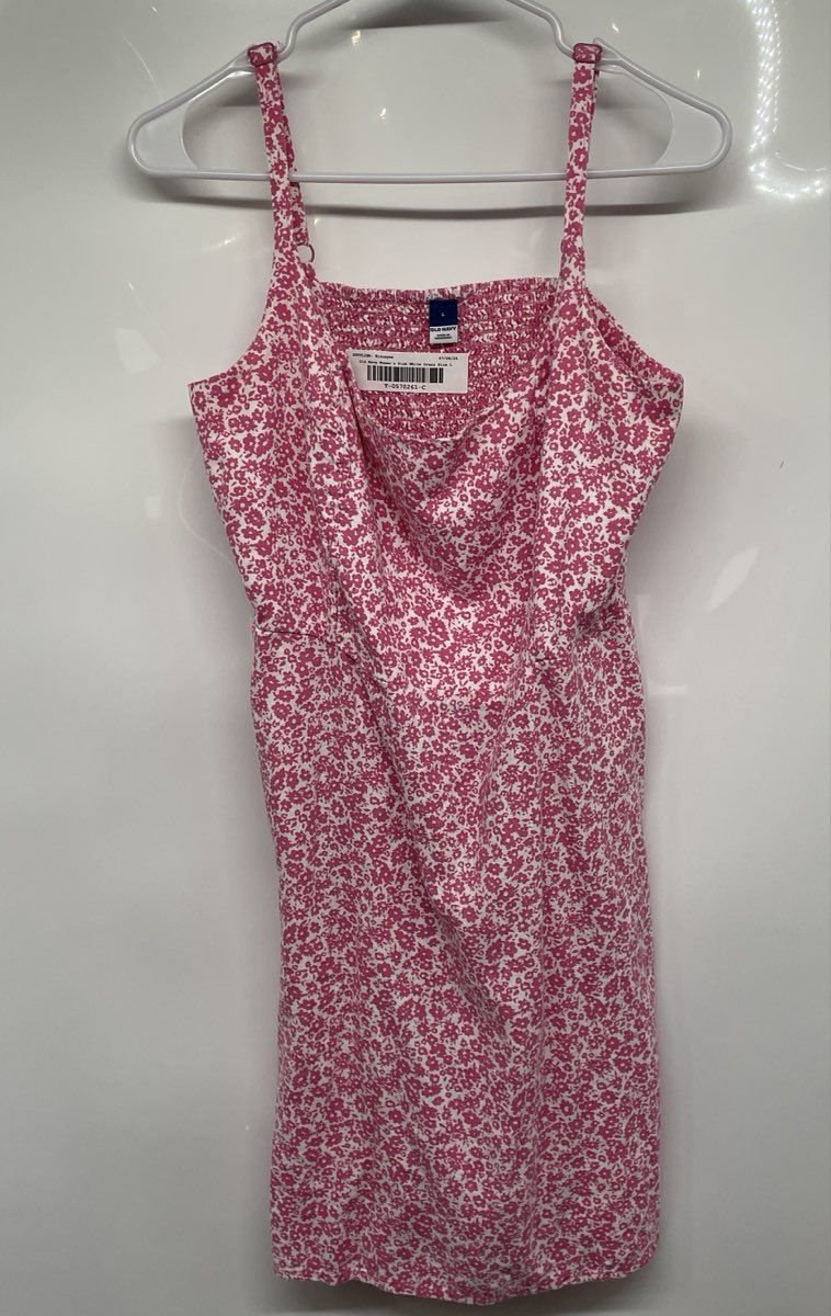 Old Navy Womens Pink White Floral Sleeveless Smocked Pullover Mini Dress Size L