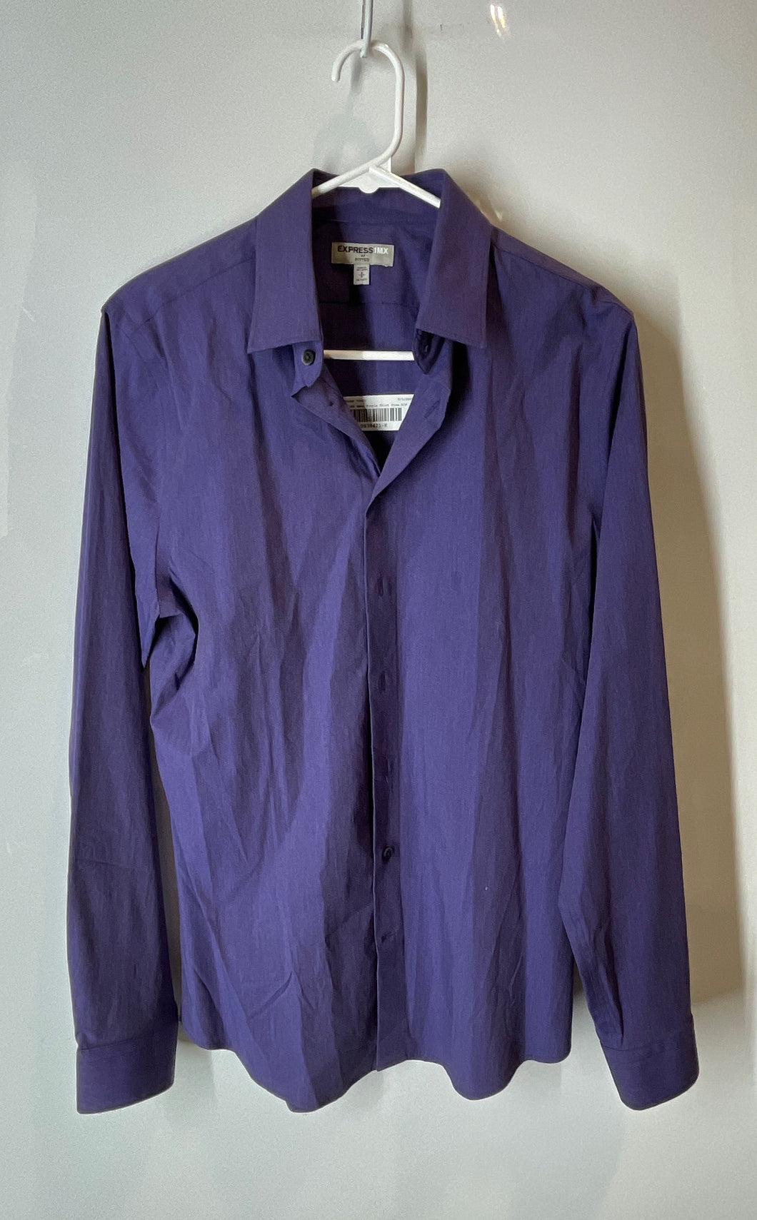 Express 1MX Mens Purple Fitted Long Sleeve Collared Dress Shirt Size S 14-14.5