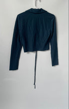 Load image into Gallery viewer, Zara Womens Green Long Sleeve Spread Collar Tie Front Cropped Blouse Top Size S
