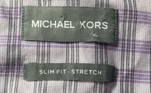 Load image into Gallery viewer, Michael Kors Mens Light Purple Plaid Slim Fit Stretch Dress Shirt Sz L 16 34/35

