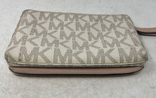 Load image into Gallery viewer, Michael Kors Womens Cream &amp; Light Pink Signature Print Zipper Clutch Wallet
